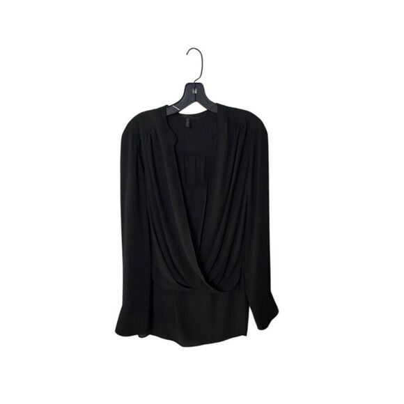 BCBGMAXAZRIA Womens Long Sleeve Draped Black Blouse Size M - Picture 2 of 7